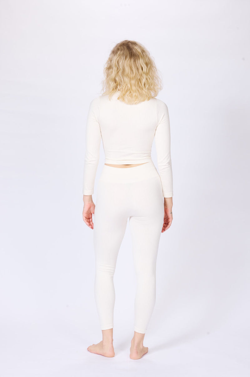 BLITHE Wide Ribbed Leggings | Cream | Image 4