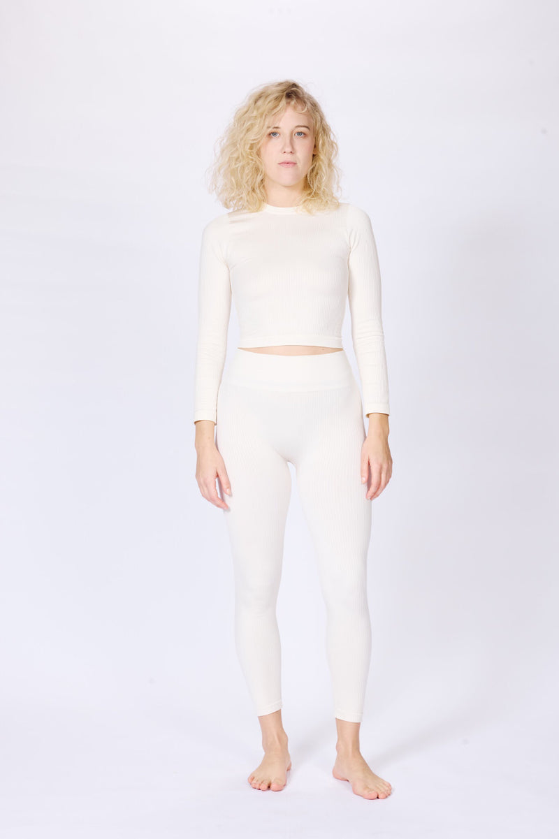 BLITHE Wide Ribbed Leggings | Cream | Image 5