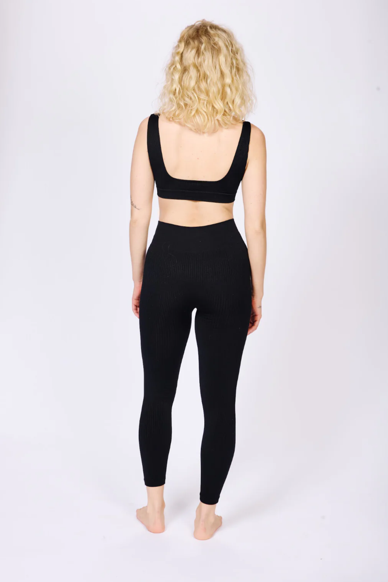 BLITHE Wide Ribbed Leggings in Black - Back