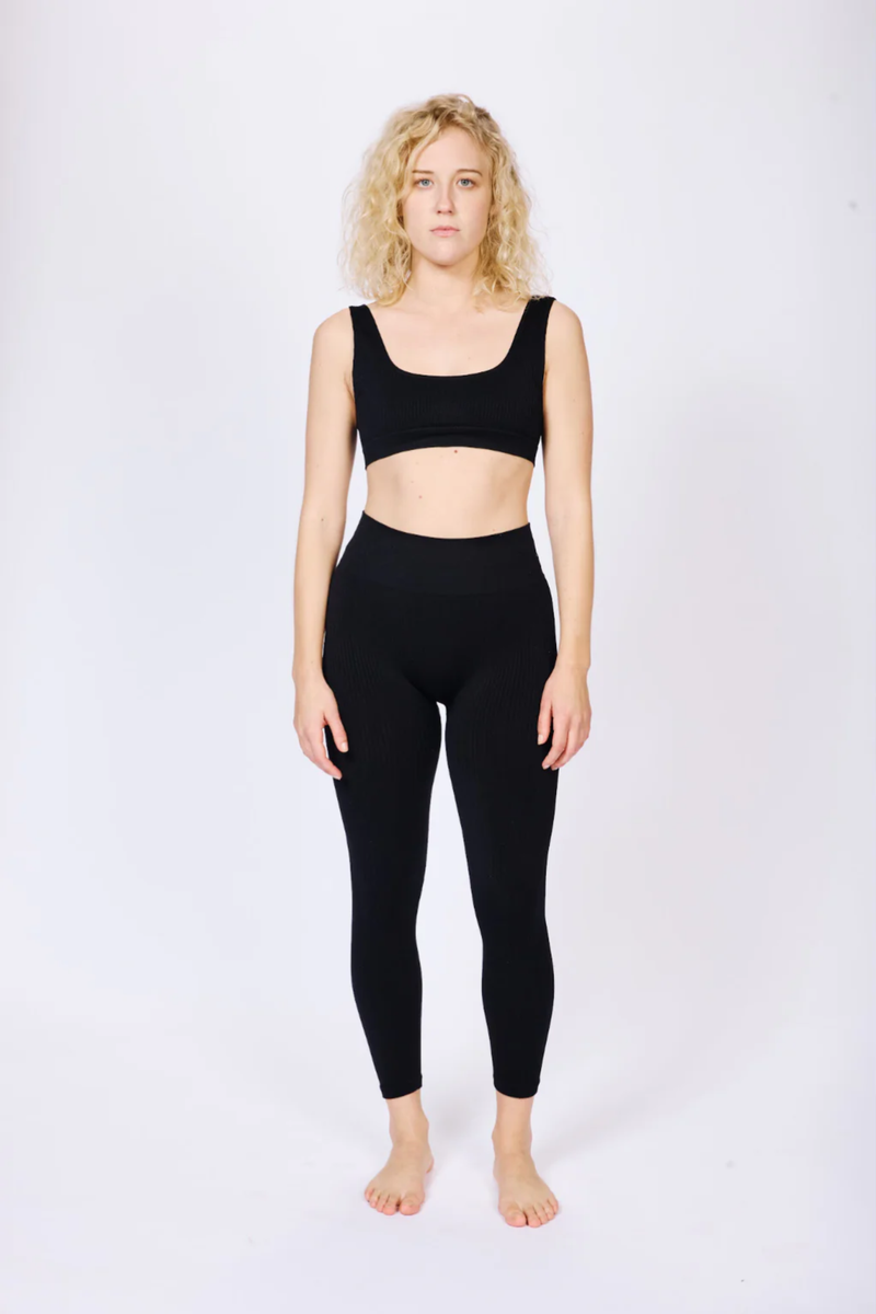 BLITHE Wide Ribbed Leggings in Black - Front