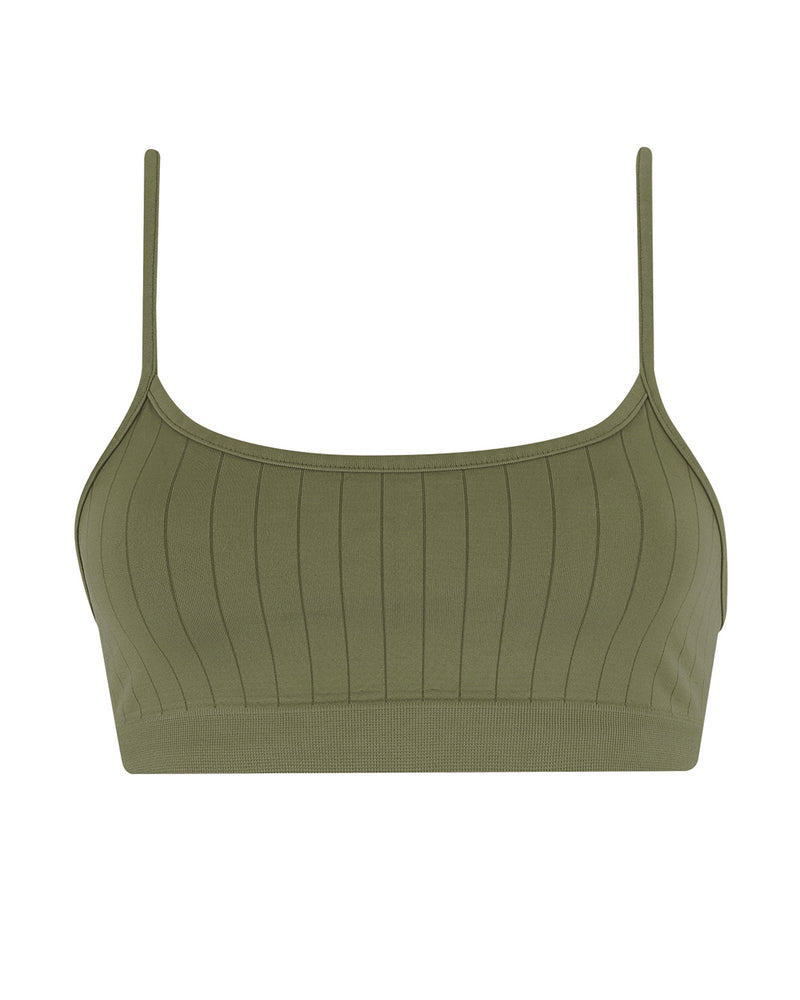 FLAT RIBBED SINCERE Bra Top | Olive | Image 1