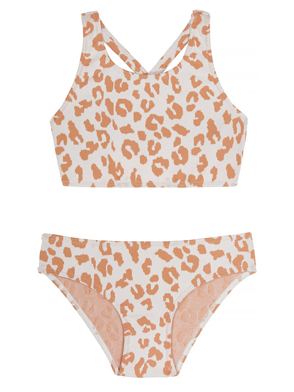 GIRLS' BENIRRAS TOP & BIARRITZ BOTTOMS Swim Set | Caramel Leopard | Image 1