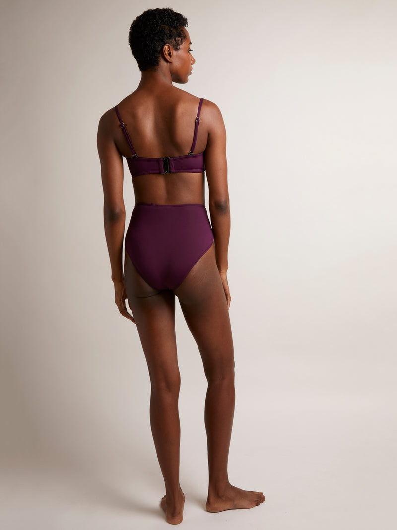 MARSEILLE - Wine. High-waisted bikini bottoms, with tie front knot slimming the silhouette, and providing extra coverage.