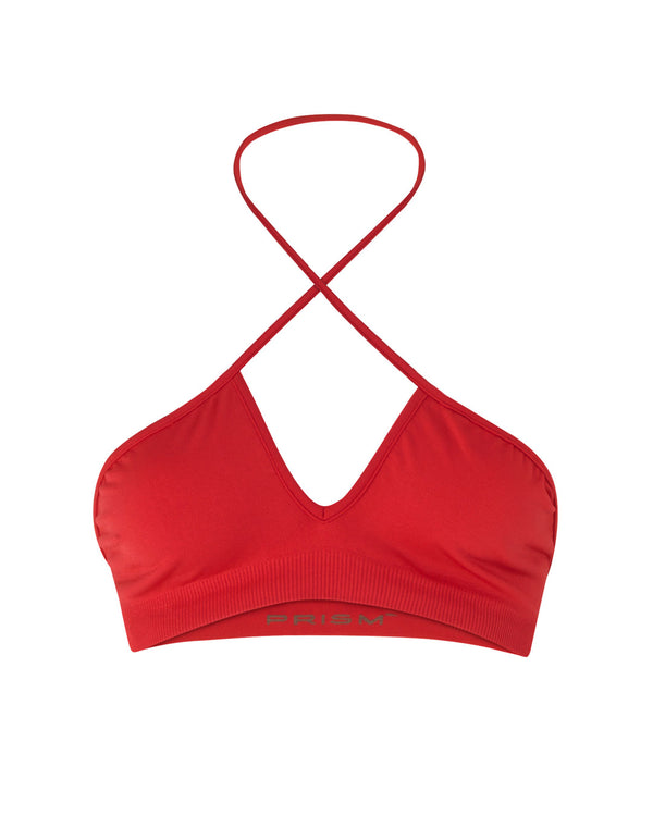 BOUYANT - Bright Red - halter-neck bikini, activewear, multi-fit top. With a twist neck spaghetti strap detail.