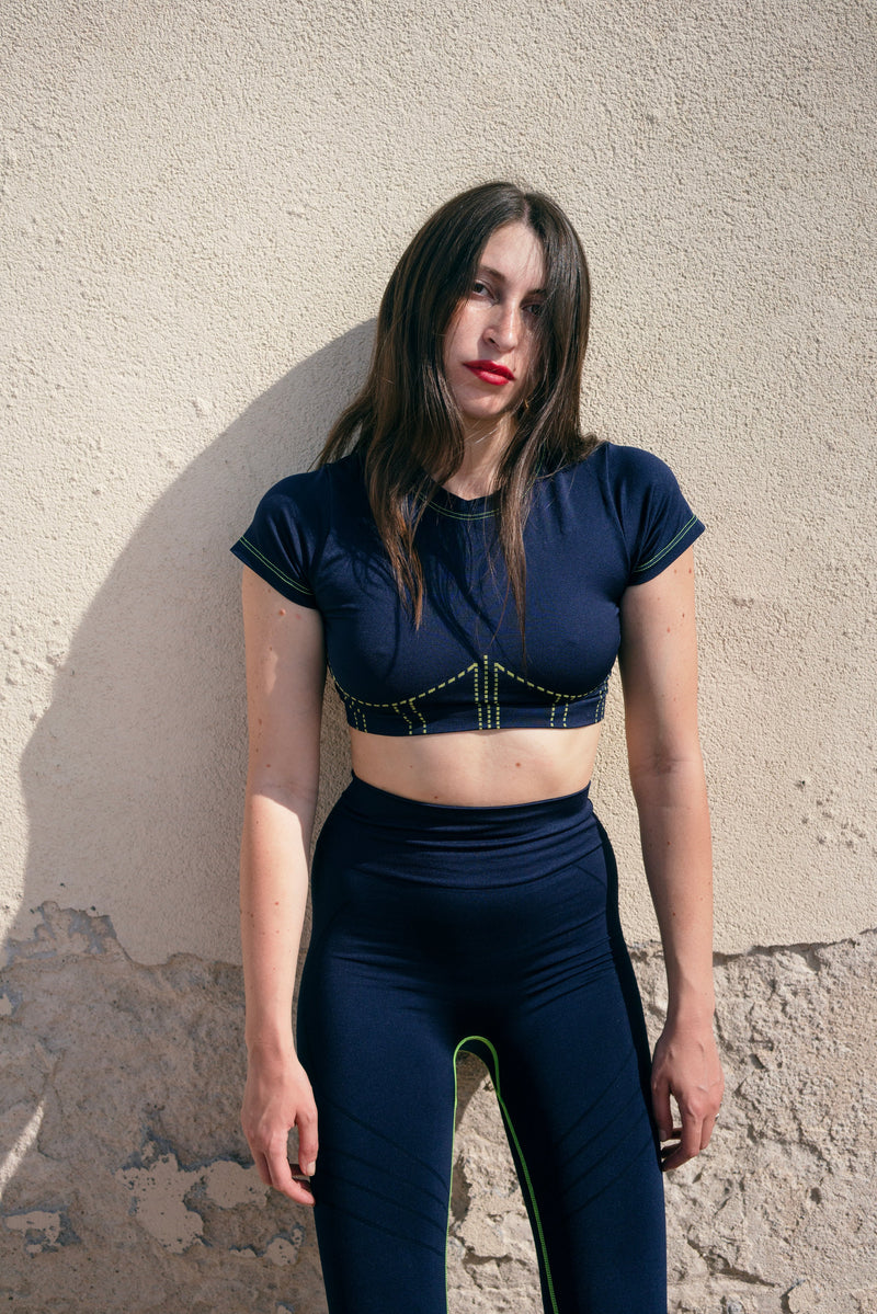 MINDFUL T-Shirt | Navy with Neon Contour Stitching | Image 2