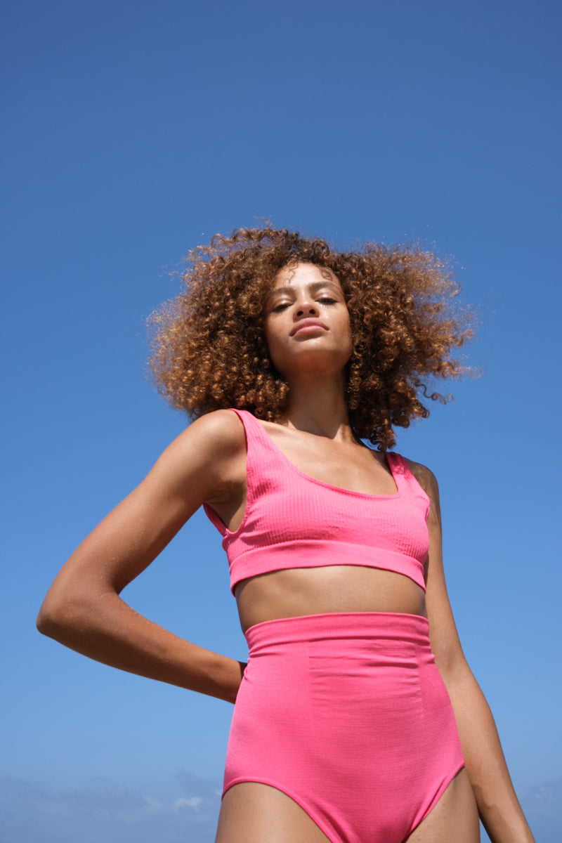 WIDE RIBBED SERENE Bikini Bra Top | Cerise | Image 4