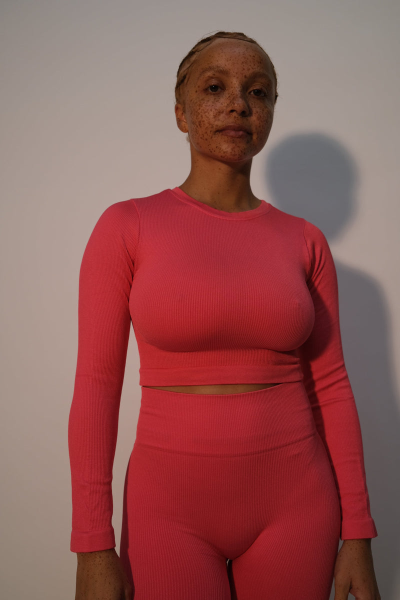 EVOKE Ribbed Long-Sleeve Crop Top | Cerise | Image 5