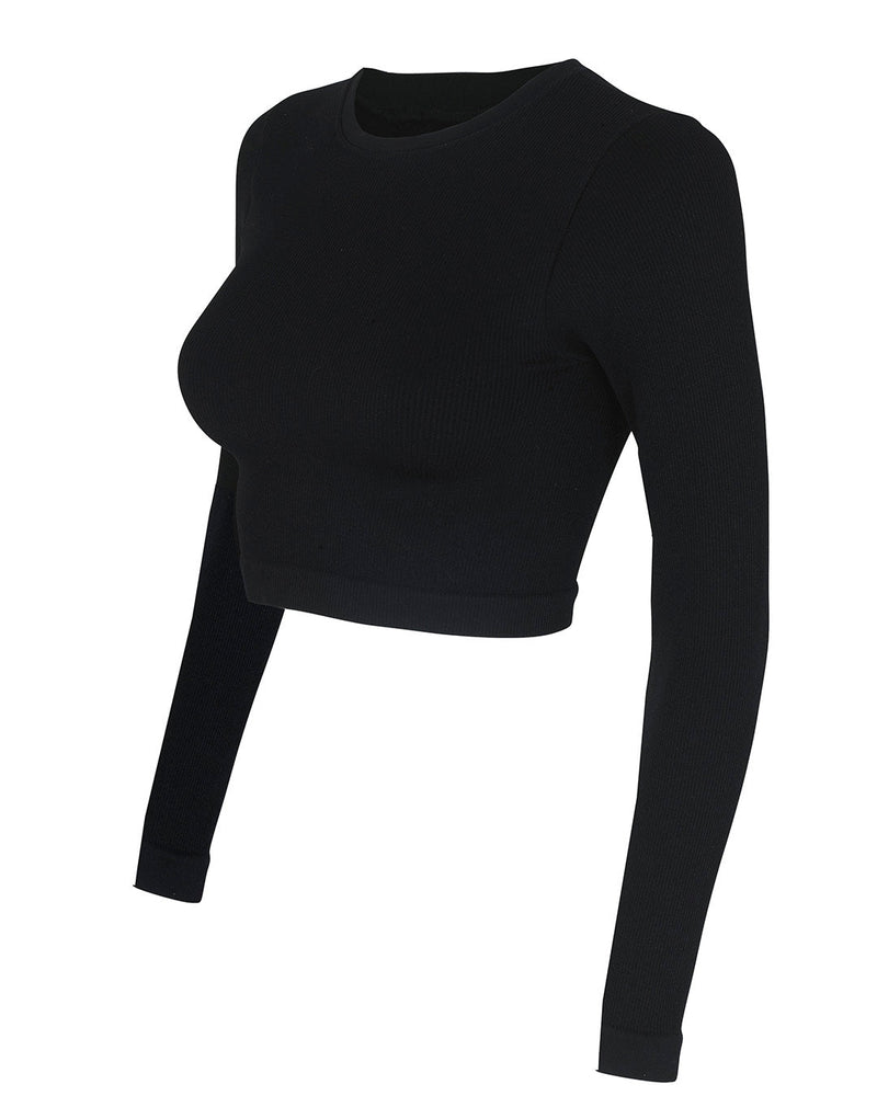 evoke long sleeve gym black crop top - prism2 london