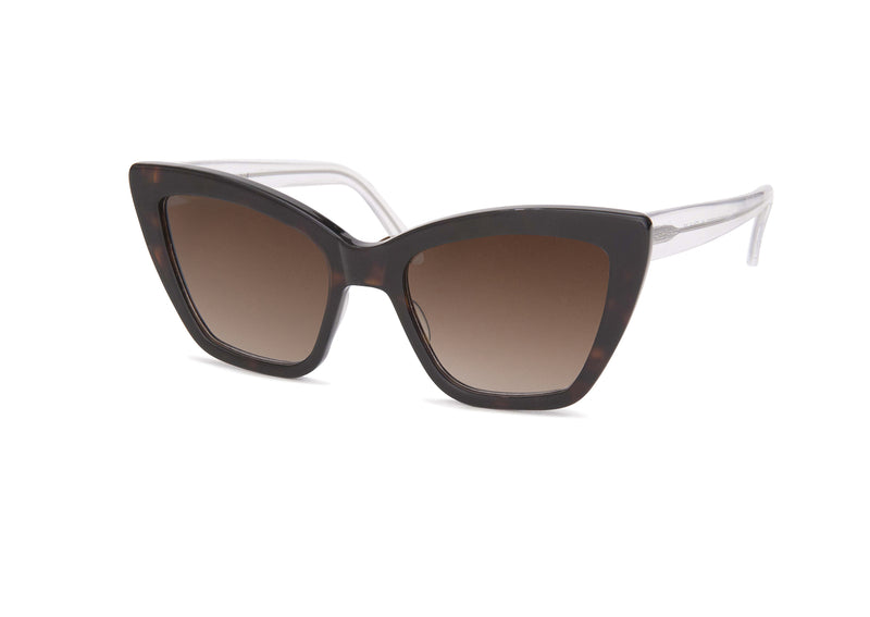 CALVI - Dark to Clear Tortoiseshell. Inspired by the classic cat-eye, square shape w/ accentuated tips and a narrow bridge making them perfect for all faces.