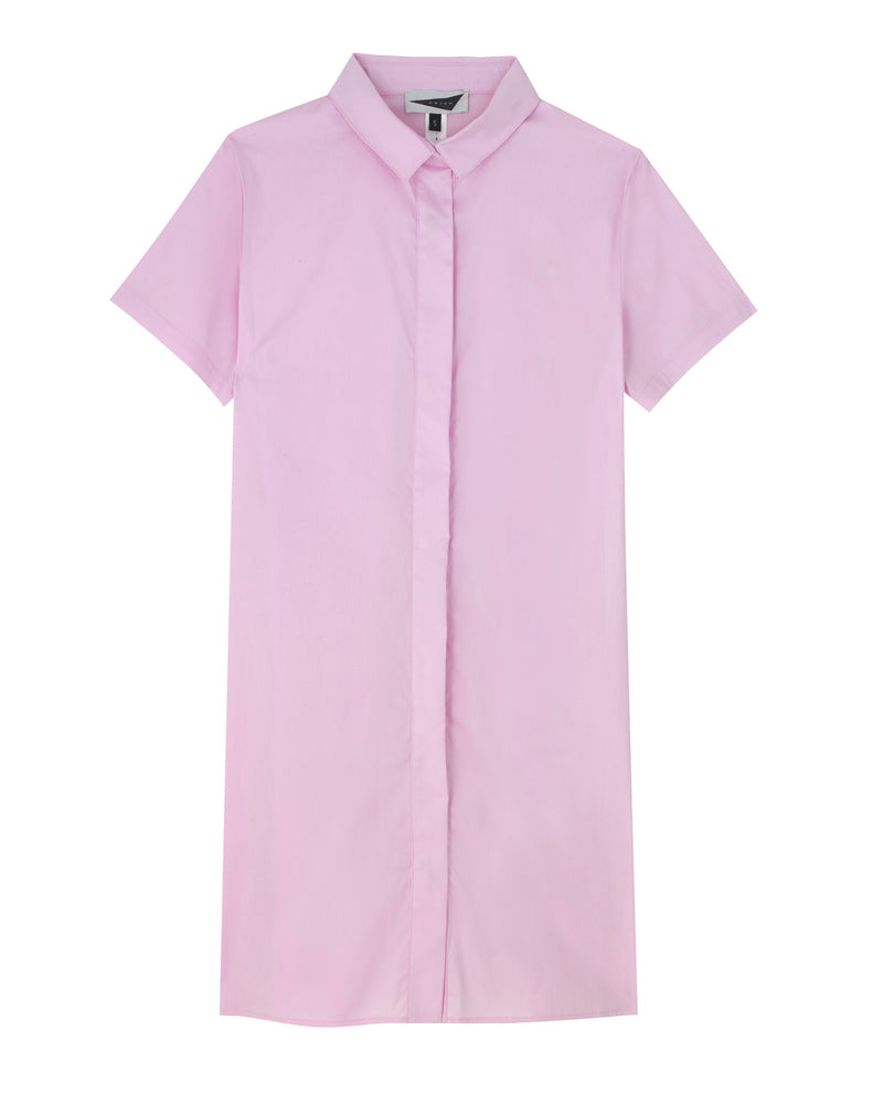 NEGRIL - Pink. The luxurious Negril shirt-dress is made using high quality cotton. This is a button down shirt-dress that comfortably falls to just below the knee. It features gunmetal popper buttons for easy wear.