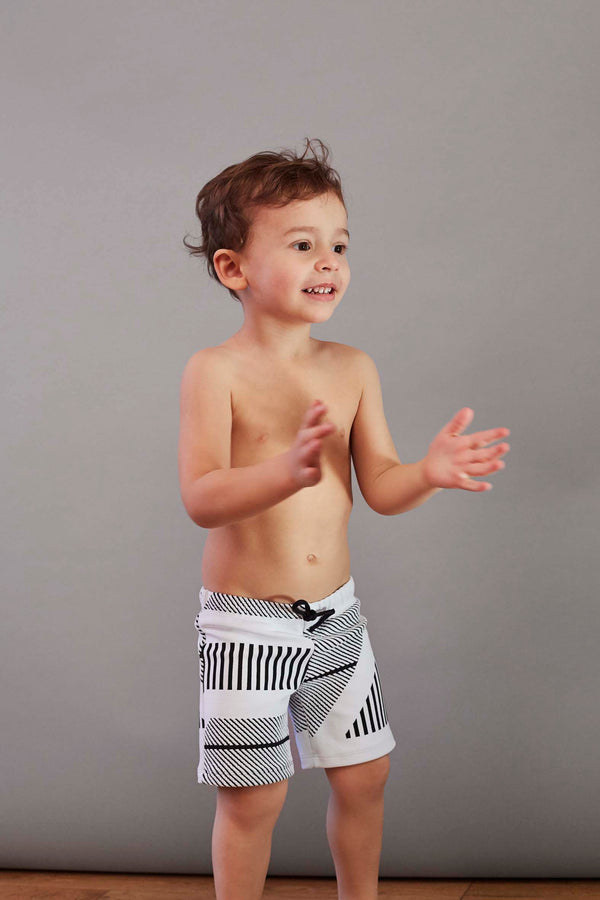 BOYS' SWIM SHORTS | White & Black Linear | Image 2