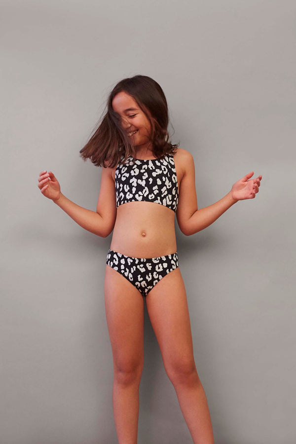 GIRLS' BENIRRAS TOP & BIARRITZ BOTTOMS Swimsuit | Black Leopard | Image 2