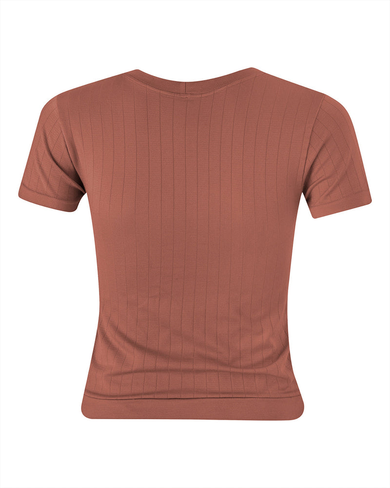 flat ribbed supportive soft sapient t shirt in rusty pink