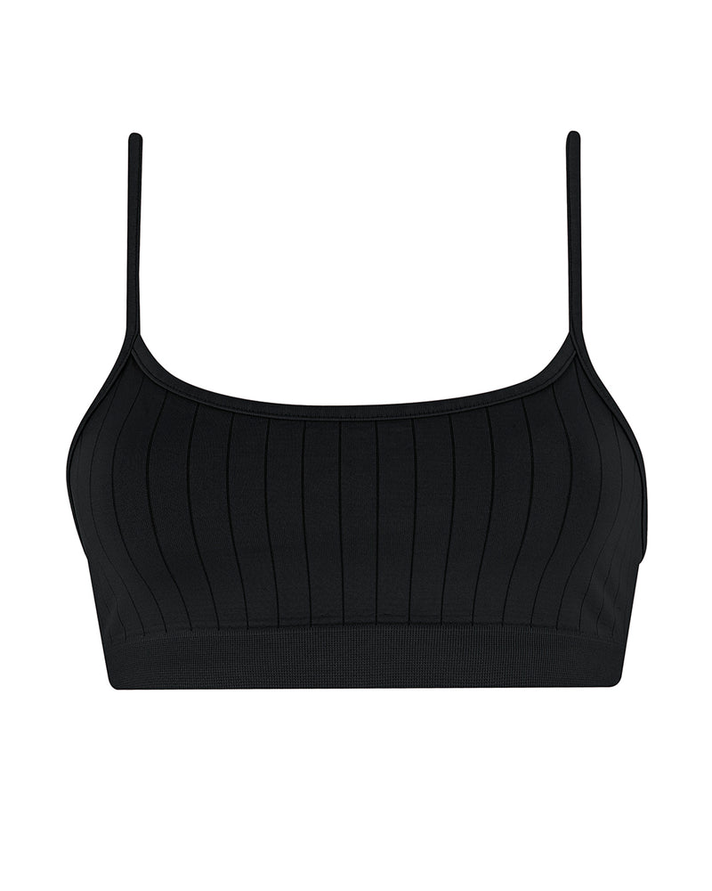 sincere flat ribbed black bra top