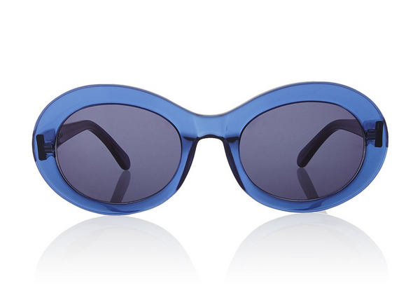 SAN FRANCISCO - Dark Blue. Oversized round frames are classic Jackie O, rounded frames for a strong statement in tiger stripe. Thicker frame made from lightweight acetate, handcrafted.