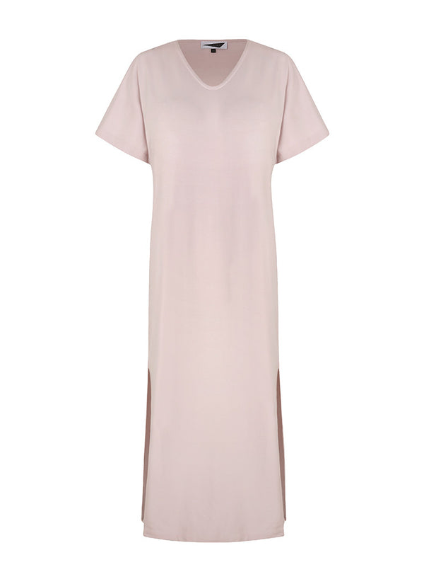 SIDE SPLIT T-SHIRT MAXI DRESS | Powder Pink | Image 1