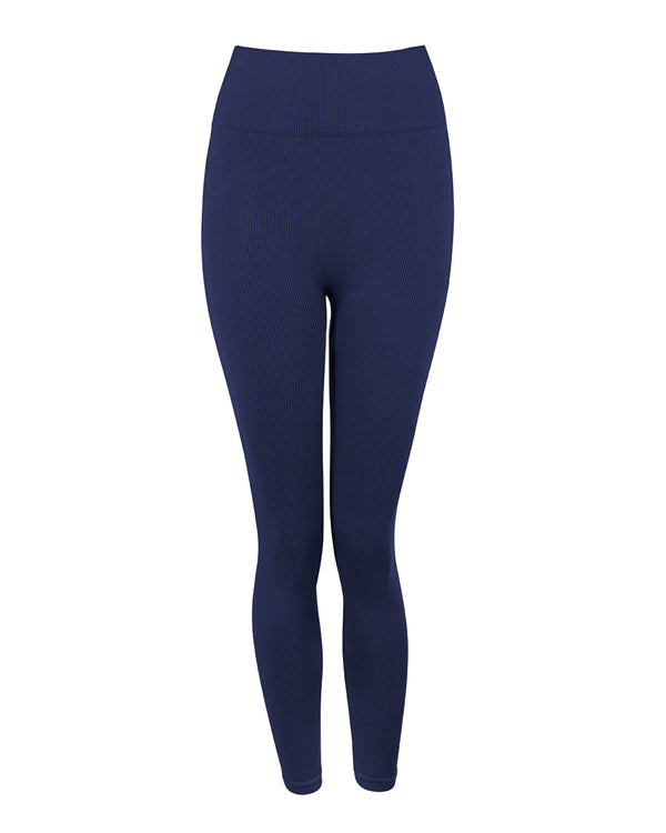 awaken ribbed dark blue high waisted leggings - prism2 london