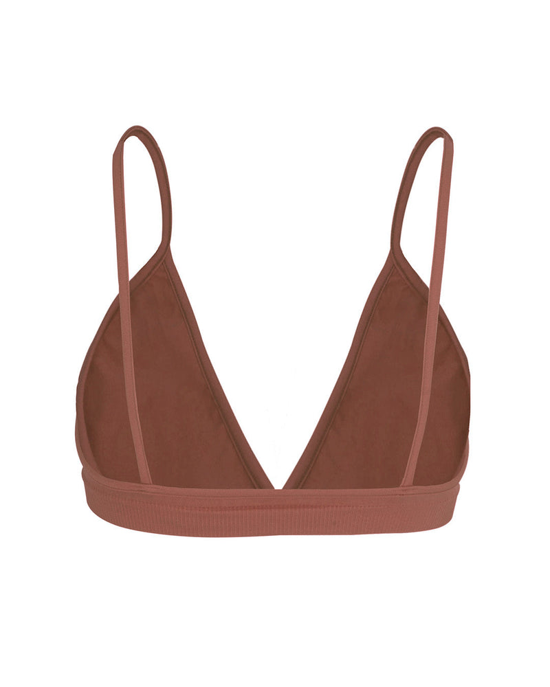 Blissful - Rusty Pink - multi-functional bikini, bralette, sports bra - with low cut and curved neckline for flattering effect and thin elasticated band and spaghetti straps for support.