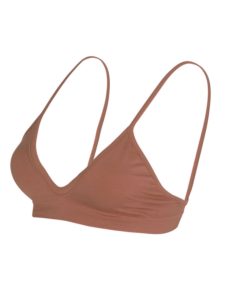 Blissful - Rusty Pink - multi-functional bikini, bralette, sports bra - with low cut and curved neckline for flattering effect and thin elasticated band and spaghetti straps for support.