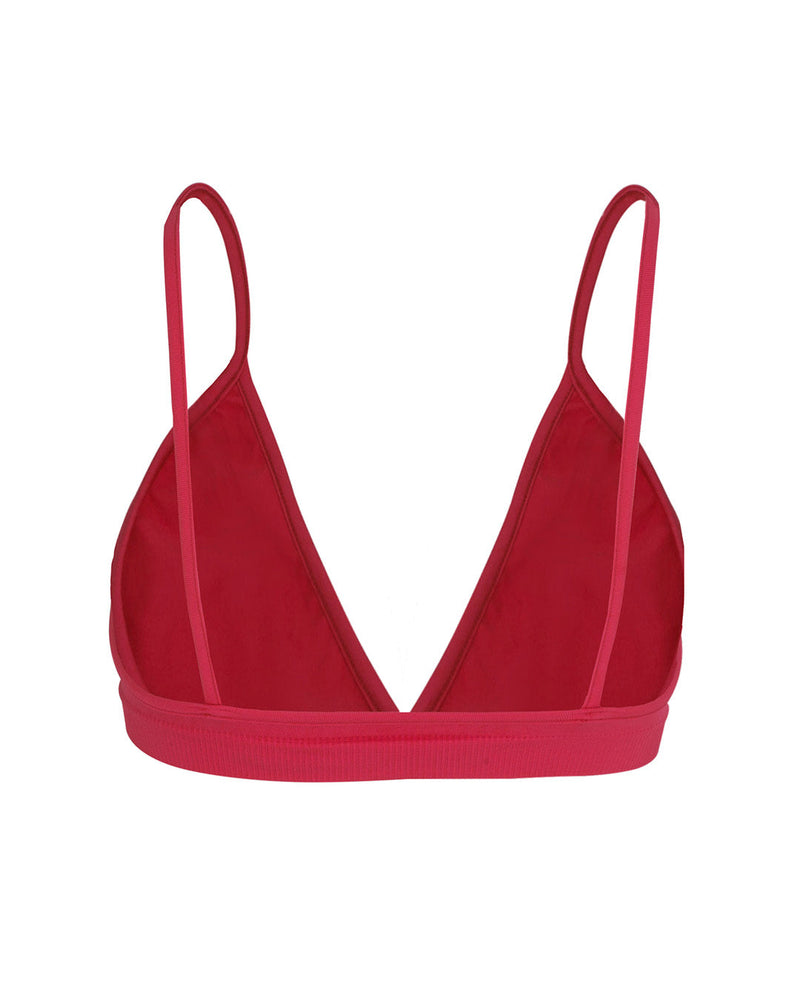 Blissful - Cerise multi-functional bikini, bralette, sports bra - with low cut and curved neckline for flattering effect and thin elasticated band and spaghetti straps for support.