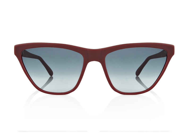 CAIRO - Wine. These frames are a narrow angular shape with a sporty feel to them. They have a near flare top with tapered edges and a flat bottom. These lightweight acetate frames are available in sunglasses and opticals. All acetate frames are exclusively developed for PRISM and handcrafted in Italy.