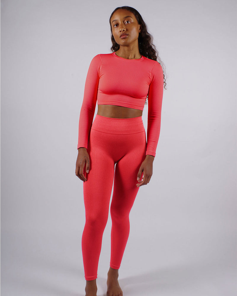 EVOKE Ribbed Long-Sleeve Crop Top | Cerise | Image 2