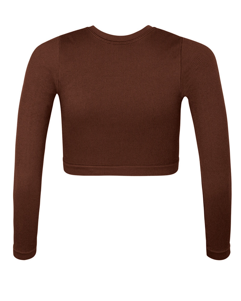 EVOKE Ribbed Long-Sleeve Crop Top | Maroon | Image 3