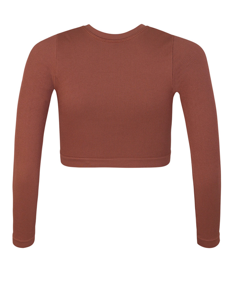 EVOKE Ribbed Long-Sleeve Crop Top | Rusty Pink | Image 3