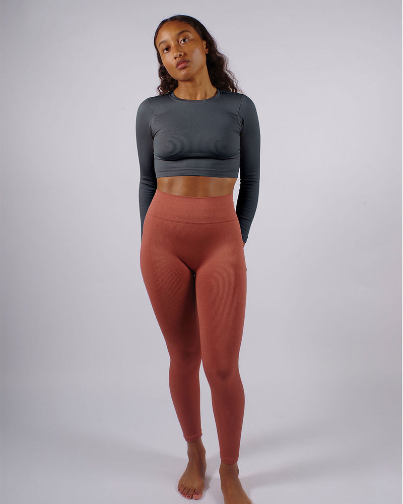 evoke grey ribbed cropped long sleeve - prism2 london