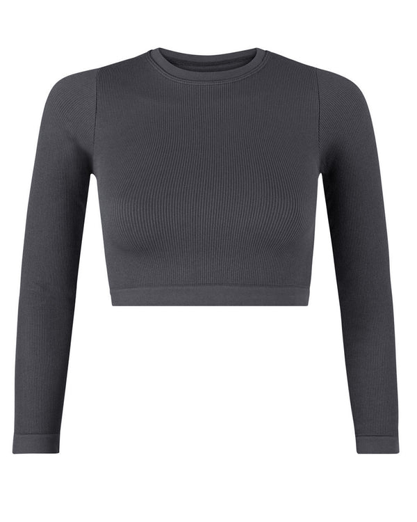 ribbed evoke grey gym crop top - prism2 london