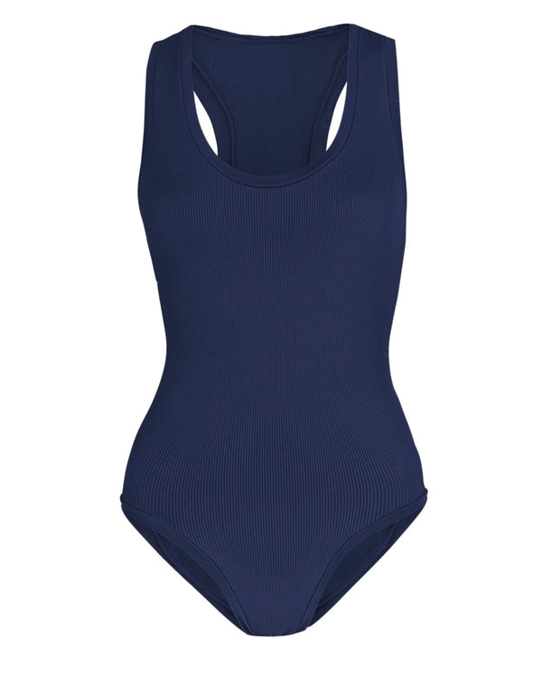 Presence | One-Piece Swimsuit front | Navy | Tummy Control Swimwear | Curvy Women Swimwear | Shape Control Bathing Suit | Ribbed Swimwear | PRISM²