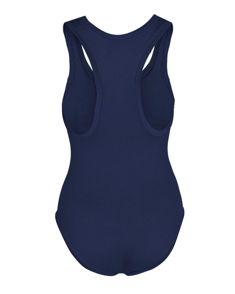 Presence | One-Piece Swimsuit back | tummy control | Navy | curvy plus size swimwear | belly control bathing suit | Shape Control Bathing Suit | Ribbed Swimwear | ladies plus size swimwear | PRISM²