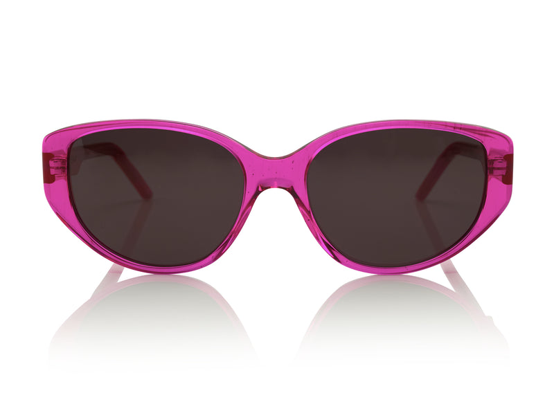 SIERRA - Fluro Pink. These glasses are a modern take on the classic cat-eye glasses. These lightweight frames are medium to small sized and are suitable for all face shapes, with its rounded edges made to flatter the face.