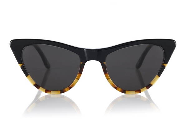 ST LOUIS - Black & Amber Tortoiseshell. A modern take on the 50s cat-eye shape. Suitable for more narrow faces w/ their soft tips and rounded edges. Lightweight acetate frames available in sunglasses and opticals.