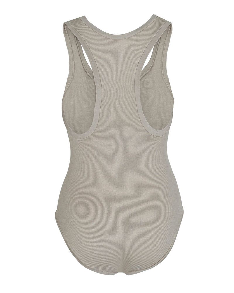 Presence | One-Piece Swimsuit | back | Taupe | Tummy Control Swimwear | Plus Size Swimwear | Shape Control Bathing Suit | Ribbed Swimwear | PRISM²